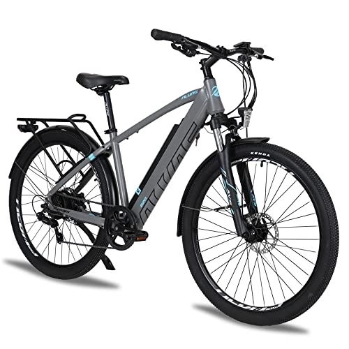 Bici elettriches : AKEZ Ebike Bicicletta elettrica da mountain bike, 250 W, 27, 5", con batteria al litio da 36 V, 12, 5 Ah, sospensione completa MTB per uomo e donna con motore Bafang e cambio Shimano a 7 marce, Grigio