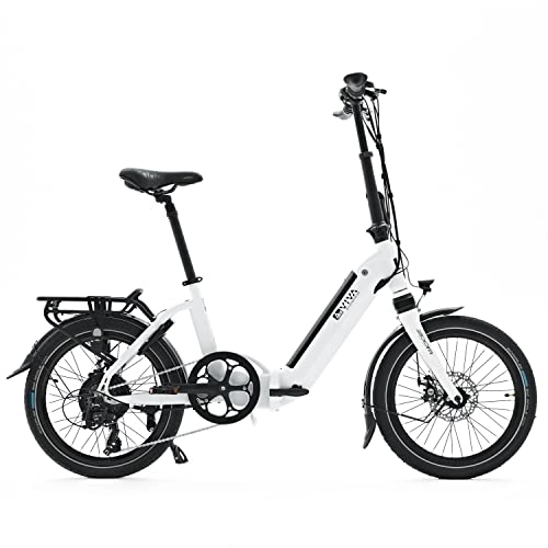 Bici elettriches : AsVIVA E-bike B13 bici ripiegabile elettrica con batteria Samsung 36V 15, 6Ah | Bici pieghevole 20" con deragliatore Shimano a 7 marce, motore posteriore Bafang, freni a disco | Bicicletta bianco