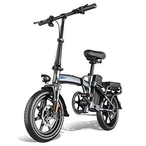Bici elettriches : AYHa Folding Bike elettrico, 48V batteria al litio rimovibile 400W motore 14" adulti pedale elettrico Assist Freni a disco doppio E-Bike con il casco e carrello Unisex, 12AH