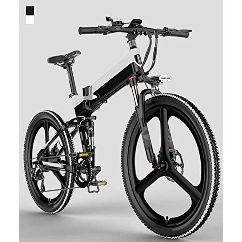 Bici elettriches : AYHa Folding Mountain Bike elettrico, 400W motore 26 pollici Adulti Freni a disco doppio di velocità di viaggio Città Ebike 7 con sedile posteriore 48V Batteria rimovibile, bianca
