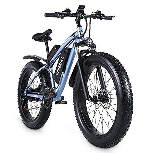 Bici elettriches : BAKEAGEL 26x4.0 Pollici Fat Tire Bicicletta Elettrica con Motore Brushless ad Alta Velocità da 1000W, con Batteria Agli Ioni di Litio Rimovibile da e Portapacchi Posteriore