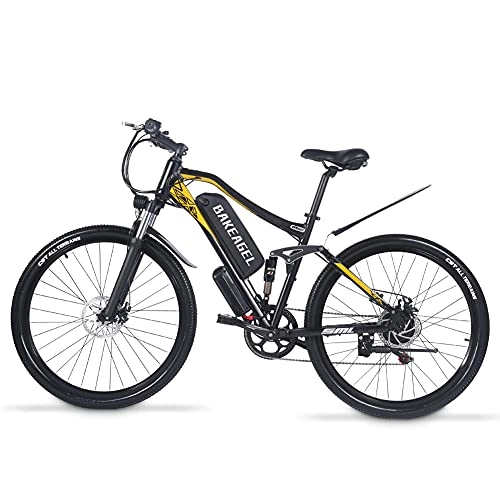 Bici elettriches : BAKEAGEL Bicicletta Elettrica 27, 5'' Bicicletta Elettrica Pieghevole per Adulti Mountain Bike Elettrica con Doppi Ammortizzatori, Freni a Disco Anteriori e Posteriori e 21 Velocità Professionale