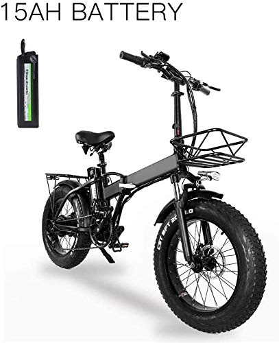 Bici elettriches : Batteria al Litio Bici Elettrica 48V15A 20 * 4 Bicicletta Elettrica Pieghevole in Alluminio da 0 Pollici 500W Potente Mountain Bike Bicicletta da Neve / Spiaggia, 15ah Dual Battery