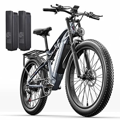 Bici elettriches : Batterie gemelle da 15AH, mountain bike elettrica per adulti shengmilo 48V, 26 con freno idraulico ad olio ottagonale Shimano a 7 velocità