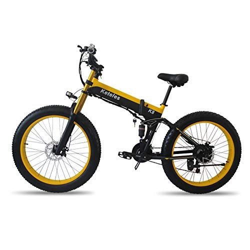 Bici elettriches : Bici Elettrica 1000w 48v 15ah Mountain Bike Elettrica Fat Tire Snow Bike 26"4.0 Tire E-bike Shimano 21 Velocità Gear Forcella Ammortizzata (giallo)