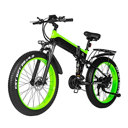 Bici elettriches : Bici elettrica 1000W Bicicletta elettrica da Montagna all'aperto per Uomo 26 Pollici Neve 48V Bicicletta elettrica 4.0 Ebike piegata (Colore : Verde)