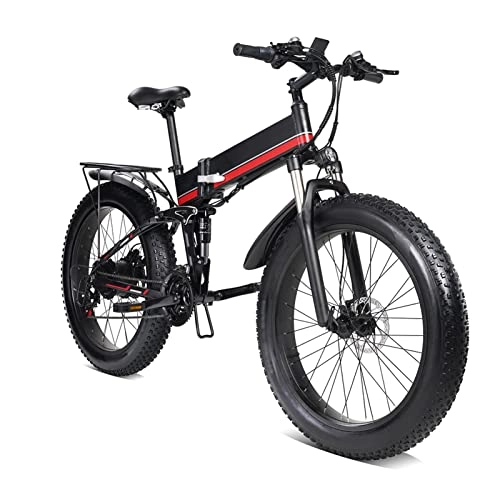 Bici elettriches : Bici elettrica da 1000 W 48 V Motore per Uomo Pieghevole Ebike Lega di Alluminio Fat Tire MTB Bicicletta elettrica da Neve (Colore : Rosso)
