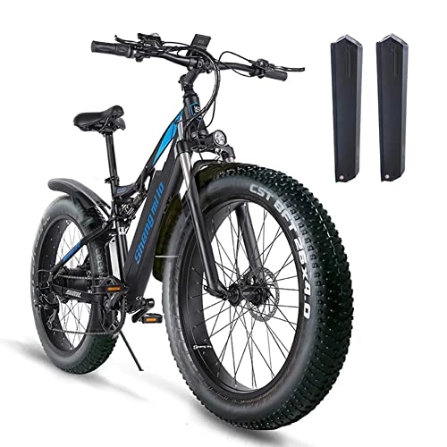 Bici elettriches : Bici elettrica della gomma grassa da 26 pollici per adulto, mountain bike, batteria al litio rimovibile 48V* 17Ah, biciclette elettriche a sospensione completa, freni a disco idraulici doppi