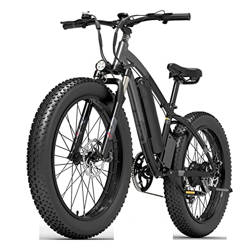 Bici elettriches : Bici elettrica for Adulti 25 mph 100 0W 48V. Power Assist Bicycle Elettrico 26 x 4 Pollici Pneumatici Grassi E-Bike 13Ah Batteria Bike elettrica (Colore : Nero)