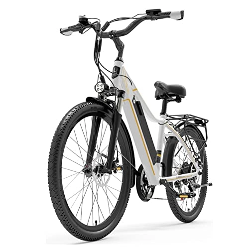 Bici elettriches : Bici elettrica for Adulti 4 8V 500W. Power-assistito Classic Bicycle Electric Bicycle da 26 Pollici Mollettato Lady Bicycle City Travel Ebike (Colore : White 15AH)