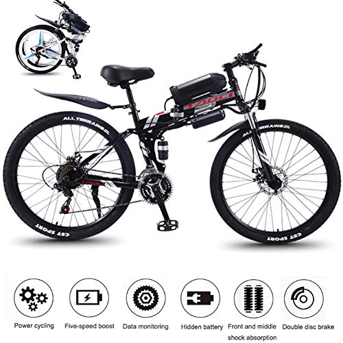 Bici elettriches : Bici Elettrica in Lega Di Magnesio Biciclette All Terrain, Mountain Bike Pieghevole a Doppia Sospensione Montagna-Bici Per La Mens 26" 36V 350W 13Ah Rimovibile Agli Ioni Di Litio , Blackspoke wheel