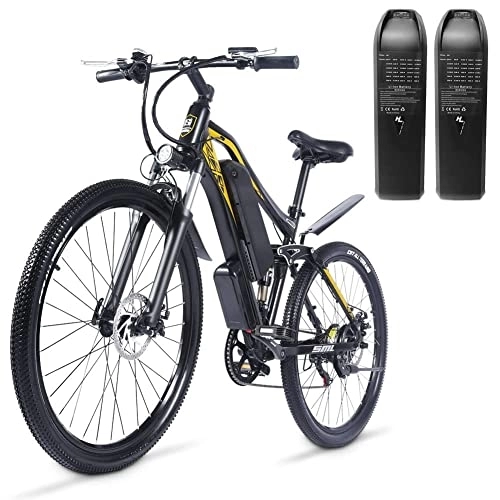 Bici elettriches : Bici elettrica M60 da 27, 5" con due batterie al litio rimovibili da 48 V, 17 Ah, sospensioni complete, bici elettrica Shimano a 7 velocità, freno a disco