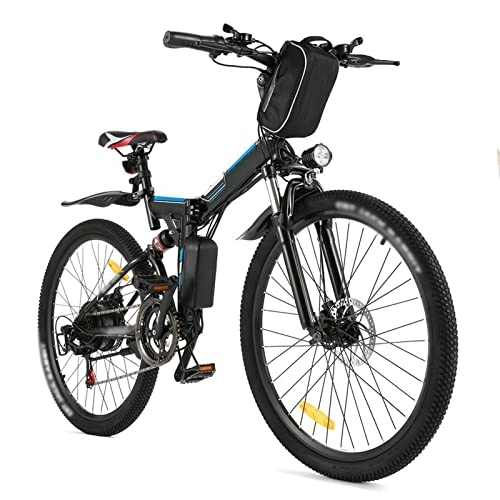 Bici elettriches : Bici elettrica per adulti 15.5 Mph pieghevole 350W Mountain Bike elettrica, 36V / 8Ah batteria rimovibile, 26″ pneumatico, freno a disco 21 velocità E-Bike (colore: Nero)