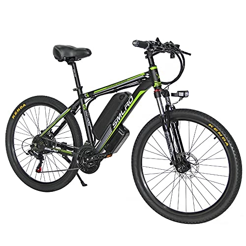 Bici elettriches : Bici Elettrica per adulti, 26-Zoll e-MTB con Batteria Rimovibile 48V 10Ah, Shimano Cambio a 21 Velocità, 3 - Modalità di Guida, Mountain Ebike per viaggi pendolari (black green)