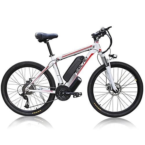 Bici elettriches : Bici Elettrica per adulti, 26-Zoll e-MTB con Batteria Rimovibile 48V 13Ah, Shimano Cambio a 21 Velocità, 3 - Modalità di Guida, Mountain Ebike per viaggi pendolari (redwhite)