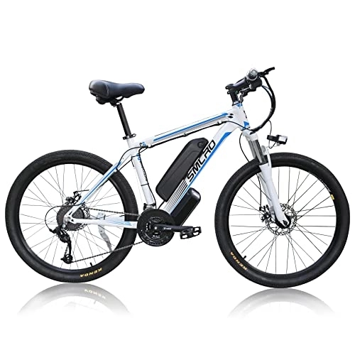 Bici elettriches : Bici Elettrica per adulti, 26-Zoll e-MTB con Batteria Rimovibile 48V 13Ah, Shimano Cambio a 21 Velocità, 3 - Modalità di Guida, Mountain Ebike per viaggi pendolari (white blue)