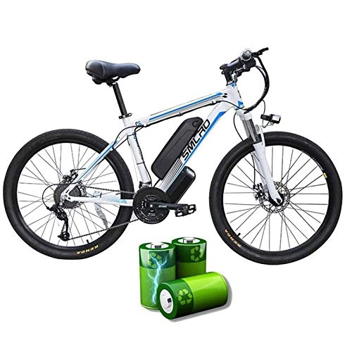 Bici elettriches : Bici elettrica per adulti, mountain bike elettrica, bicicletta ebike rimovibile in lega alluminio 26 pollici 360W, batteria agli ioni litio 48V / 10Ah per i viaggi in bicicletta all'aperto, White blue