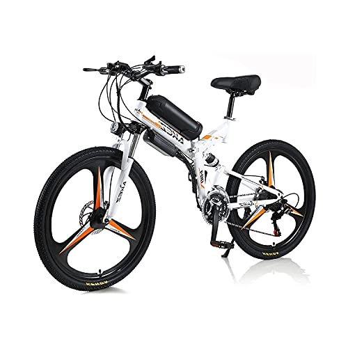 Bici elettriches : Bici Elettrica per Adulti per Uomo Adulto Donna, Bike Pieghevole 350w 36v 10a 18650 Batteria agli Ioni di Litio Pieghevole da 26"e-Bike con Sistema di Trasmissione Shimano 21-velocità F(Color:Bianca)