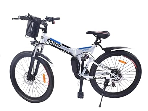 Bici elettriches : Bici Elettrica Pieghevole 26" MYATU, Bicicletta Elettrica con Batteria Rimovibile 36V 10, 4Ah, Motore 250W Cambio Shimano a 21 Velocita, Display LED, Bianca