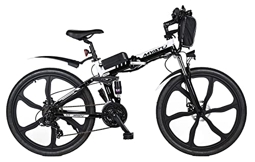 Bici elettriches : Bici Elettrica Pieghevole 26" MYATU, Bicicletta Elettrica con Batteria Rimovibile 36V 10, 4Ah, Motore 250W, Cambio Shimano a 21 Velocita, Display LED, Nera