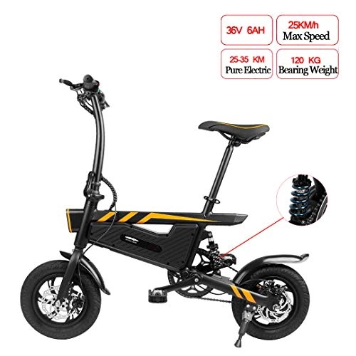 Bici elettriches : Bici elettrica Pieghevole 36V 6AH 250W High Power E-Bike 16 inch Tire e Top Speed 25km / h Double Disc Freni Bicicletta per Adulti e Studenti, Black