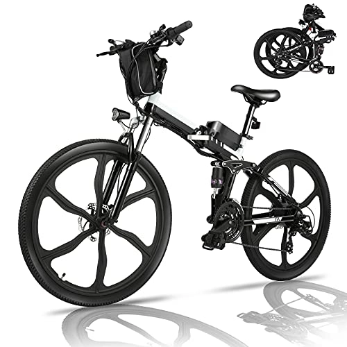 Bici elettriches : bici elettrica pieghevole da, 26 pollici bicielettrica, mobile batteria al litio 36V / 8Ah E-bike, Sistema di cambio a 21 velocità (Nero 2)