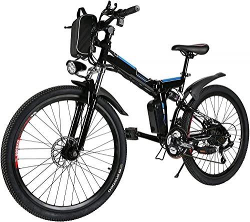 Bici elettriches : bici elettrica pieghevole da, 26 pollici bicielettrica, mobile batteria al litio 36V / 8Ah E-bike, Sistema di cambio a 21 velocità (Wanderer nero)