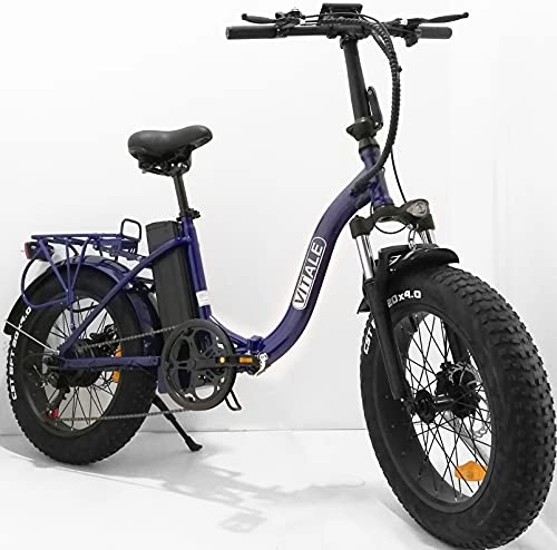 Bici elettriches : Bici Elettrica Pieghevole Fat Bike 20" Pollici Bicicletta a Batteria Litio Cambio Shimano Motore 250w, Freni a Disco, Forcella Ammortizzata, omaggio incluso (Blu Lucido, Mod. Curvo)