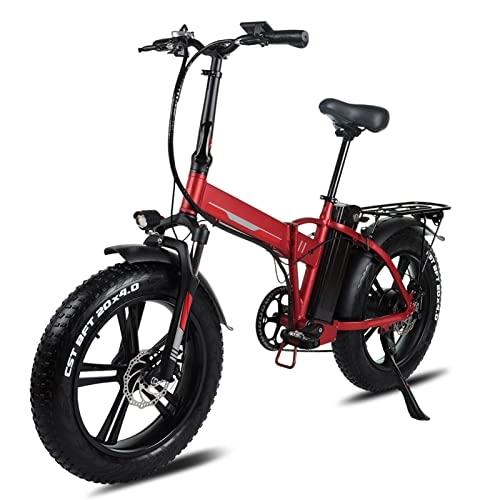 Bici elettriches : Bici elettrica Pieghevole for Adulti Biciclette elettriche 50 0W / 750W 48 V 15 AH Batteria da 20 Pollici 4.0 CST Grasso e-Bike (Colore : Rosso, Taglia : 48v 500w 13Ah)