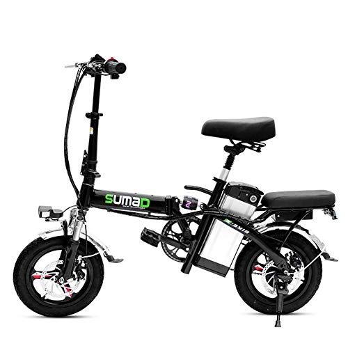 Bici elettriches : Bici elettrica portatile pieghevole in lega di alluminio EBike con pedali bici elettrica rimovibile 48V agli ioni di litio bici elettrica con ruote da 14 pollici Freni a doppio disco, Nero, 80to160KM