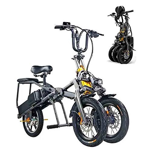 Bici elettriches : Bici Elettrica, Triciclo Elettrico Per Adulti Pieghevole A Tre Ruote, Elettrica Mountain Bike, Scooter Fino A 30 Km / H Doppio Batteria Al Litio, A Tre Velocità Modalità Big Wheels Sport, Nero