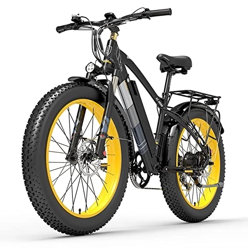 Bici elettriches : Bici elettrica XC400 da 26 pollici, bici da neve con pneumatici larghi 4.0, mountain bike per adulti, freno idraulico (giallo, 15Ah)