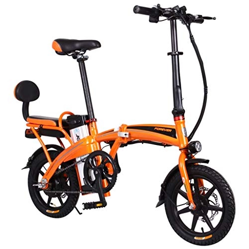 Bici elettriches : Bici elettriche Auto Elettrica da 14 Pollici per Uomo E Donna 48V / 15H Pieghevole Batteria al Litio per Auto Bicicletta in Alluminio per Adulti (Color : Orange, Size : 130 * 56 * 108cm)
