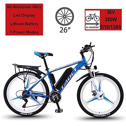Bici elettriches : Bici elettriche per adulti, biciclette in lega magnesio Ebike per tutte superfici, 26 "36V 350W Batteria rimovibile agli ioni litio Mountain Ebike, per escursioni in bicicletta all'aperto, Blu, 10Ah