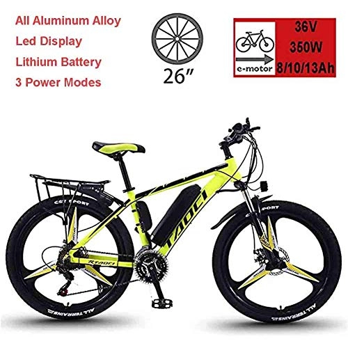 Bici elettriches : Bici elettriche per adulti, mountain bike da uomo, biciclette ebike per tutti i terreni, 26 "36V 350W rimovibili bici agli per biciclette ebike, per escursioni in bicicletta all'aperto, Giallo, 10Ah