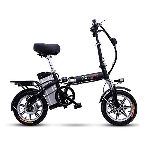 Bici elettriches : Bicicletta elettrica 14 pollici, con batteria al litio removibile 48V 18AH Lithium Battery 250W for adulti ad alta velocità del motore, la bici elettrica pieghevole QU526 (Colore: nero) yqaae