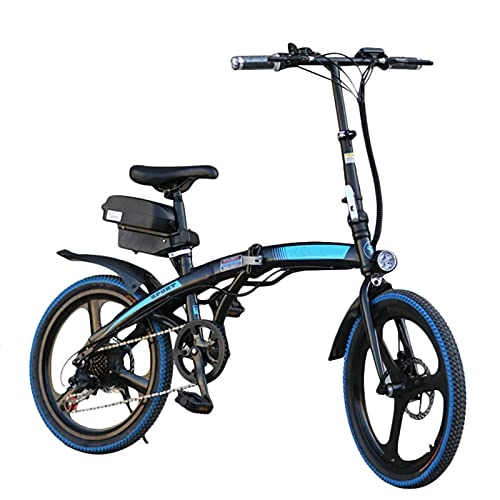 Bici elettriches : Bicicletta Elettrica, 20" Mountain bike elettrica per tutti i terreni per adulti pieghevole, E-bike in acciaio ad alto tenore di carbonio con rimovibile batteria agli ioni di litio, Black blue, 8AH
