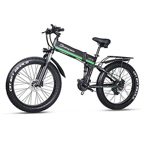 Bici elettriches : Bicicletta elettrica - 48V e-bike grasso pneumatico di grasso 1000 w brushless motorino pieghevole scooter adulto bicicletta batteria al litio batteria al litio montagna neve ebike ( Color : Green )