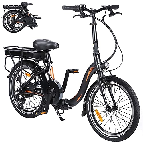Bici elettriches : Bicicletta elettrica da 20 pollici, City Ebike pieghevole, 250 W, con batteria agli ioni di litio rimovibile da 36V, 10Ah, portata 55km, 7 marce, freni a disco per uomo e donna