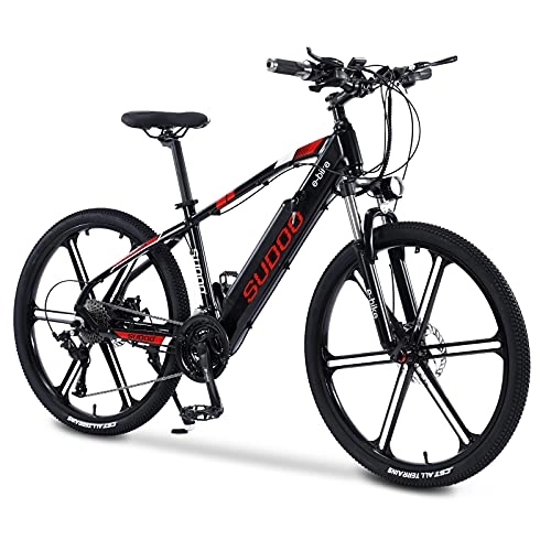 Bici elettriches : Bicicletta elettrica da 26" per adulti, in alluminio, mountain bike, 36 V, 10 Ah, batteria rimovibile, forcella anteriore a disco per uomo (nero)