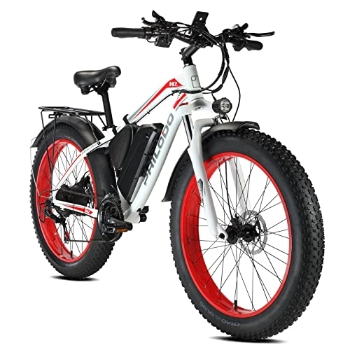 Bici elettriches : Bicicletta elettrica da 26 pollici, con motore posteriore 48 V, 85 Nm, batteria al litio rimovibile da 17, 5 Ah, Shimano a 21 marce, freno a disco idraulico, rosso