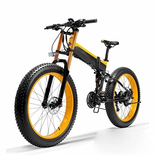 Bici elettriches : Bicicletta elettrica da Neve per Adulti 1000W 48V 26 Pollici Fat Tire Pieghevole Bicicletta elettrica da Sabbia, sensore di pedalata assistita a 5 Livelli Ebike