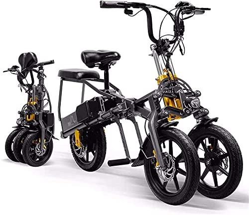Bici elettriches : Bicicletta elettrica da trekking / touring da 14 pollici, bici elettrica pieghevole a 3 ruote per adulti, batteria al litio rimovibile da 350 W Motore da 48 V, bicicletta elettrica da città in lega le