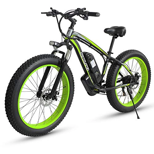 Bici elettriches : Bicicletta elettrica da Uomo E-Bike Fat Snow Bike 1000W-48V-13Ah Li-Batteria 26 * 4.0 Mountain Bike MTB Shimano 21-velocità Freni a Disco Intelligent Electric Bike (02verde)