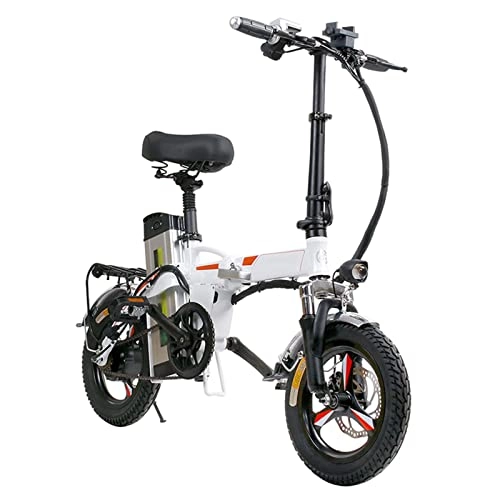 Bici elettriches : Bicicletta elettrica for Adulti Pieghevole in Lega di Alluminio Pieghevole da 14 Pollici Pieghevole 0W 48V 20. Ah City Road E-Bike (Colore : White, Taglia : 400W 48V 20AH)
