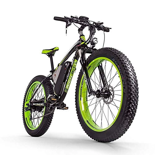 Bici elettriches : Bicicletta elettrica Intelligente, Auto elettrica da Uomo 350W-36V-10.4Ah Batteria al Litio 26 * 4.0 Mountain Bike Mountain Bike Shimano 21 velocit Disco Freno a Disco, Green