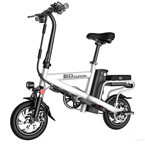 Bici elettriches : Bicicletta elettrica Leggera in Lega di Alluminio Pieghevole Mountain Bike elettrica con Pedale 48V Batteria agli ioni di Litio Motore 350W, Gamma di Crociera 50KM (Color : White)