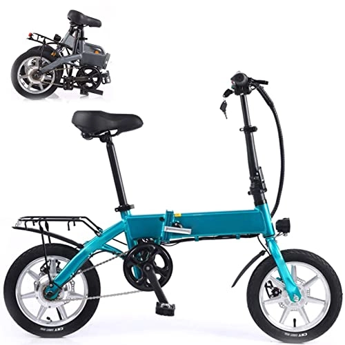 Bici elettriches : Bicicletta Elettrica per Adulti, 14 Pollici Bicicletta Elettrica Pieghevole Servoassistito Ciclomotore E-bike con 250 W, 30 KM / H, Bici Elettrica Pieghevole da Spiaggia con Batteria da 36V 8AH, Blu