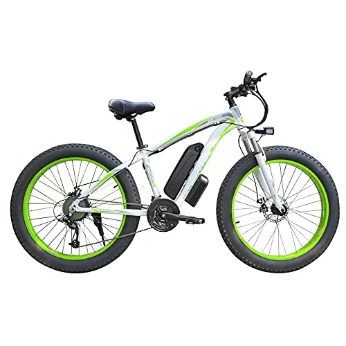 Bici elettriches : Bicicletta elettrica per adulti, Fat Tire Mountain Bike 26" 48V 500W / 1000W 13AH All Terrain Beach Snow Batteria agli ioni di litio rimovibile a 21 velocità per uomini e donne (bianco verde, 1000W)