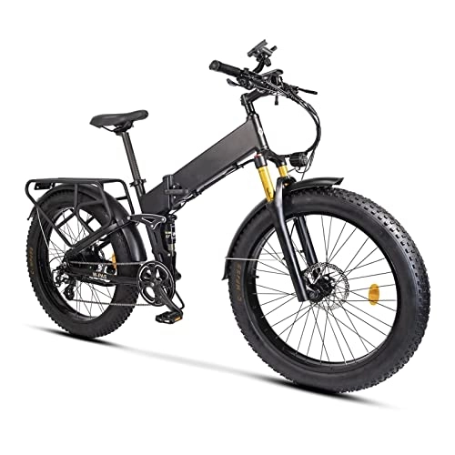 Bici elettriches : Bicicletta elettrica per Adulti Pieghevole 26 Pollici Fat Tire 750W 48W 14Ah Batteria al Litio Ebike Bicicletta elettrica a Sospensione Completa (Colore : Matte Black)